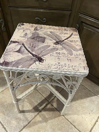 Custom Designed Dragon Fly Topped White Whicker Table