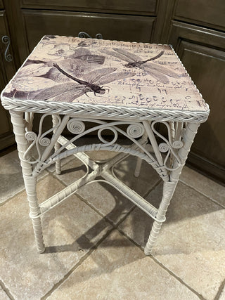 Custom Designed Dragon Fly Topped White Whicker Table
