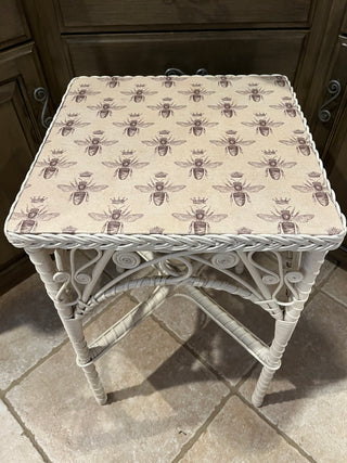 Custom designed Honey Bee Topped White Whicker table