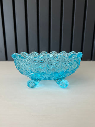 Vintage ice blue footed glass bowl