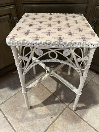 Custom designed Honey Bee Topped White Whicker table