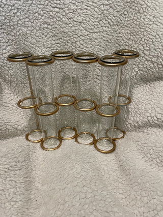 Vintage Brass Test Tube Bud Vase | Mid-Century Modern Floral Centerpiece | 6-Tube Propagation Vase