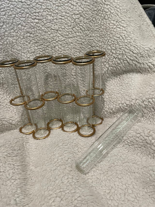 Vintage Brass Test Tube Bud Vase | Mid-Century Modern Floral Centerpiece | 6-Tube Propagation Vase