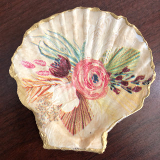 Cream Floral Seashell Trinket Dish RV