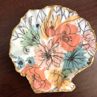 Multicolor Floral Seashell Trinket Dish RV