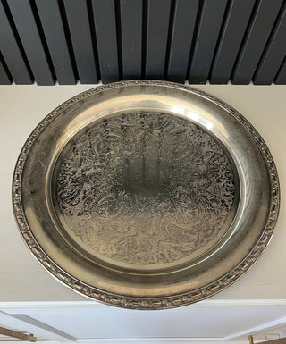 Vintage 17” etched silver plate tray