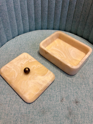 Alabaster Color Lidded Trinket Box