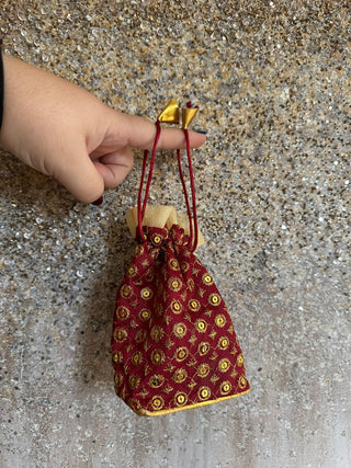 Embellished Potli Bag in Red and Gold