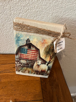 Decoupage Red White & Blue Barn and sheep