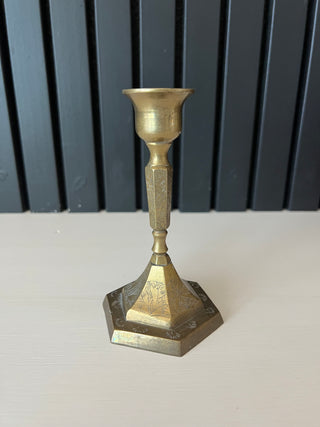 Vintage brass etched hexagon candle holder