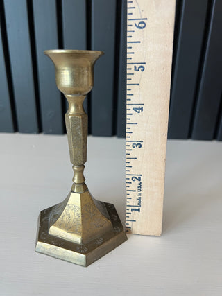 Vintage brass etched hexagon candle holder