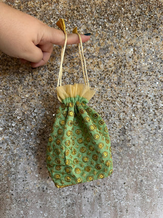 Embellished Potli Bag in Green and Gold