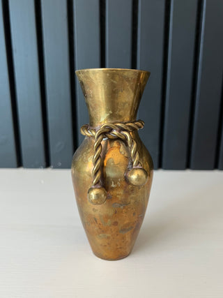 Vintage brass tied rope vase