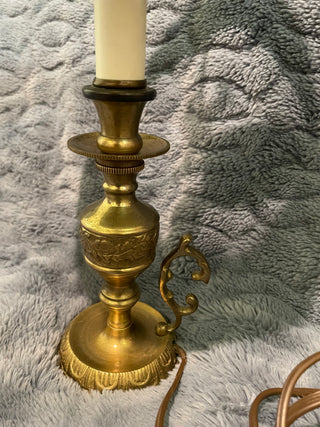 Vintage Brass Hollywood Regency Table Lamp with Marbled Shade