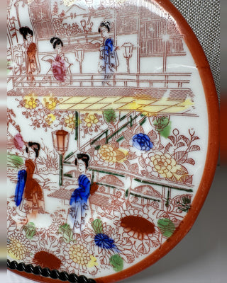 Set of 3 Vintage Hand Painted Geisha Garden Plates 6½ Inches Japan