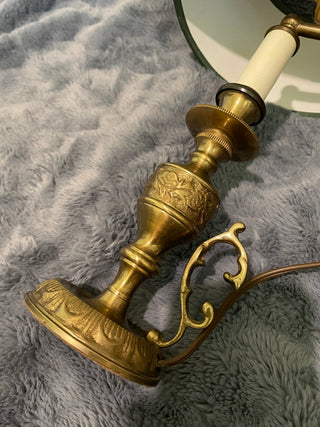 Vintage Brass Hollywood Regency Table Lamp with Marbled Shade