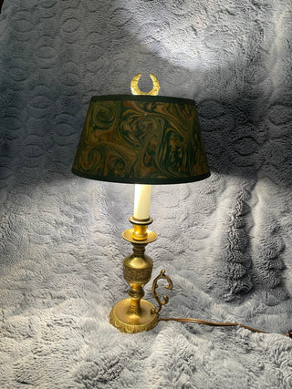 Vintage Brass Hollywood Regency Table Lamp with Marbled Shade