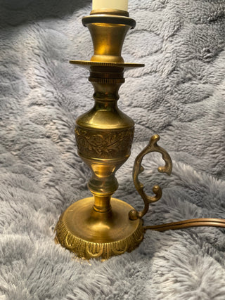 Vintage Brass Hollywood Regency Table Lamp with Marbled Shade