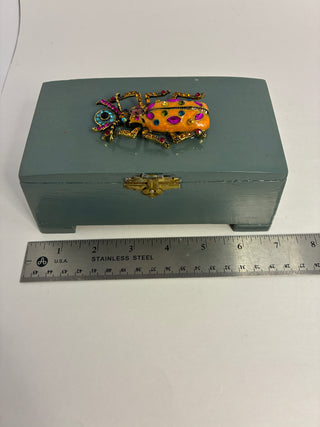 One of a kind! Rhinestone Beetle Trinket Box