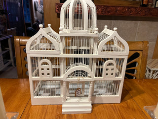 Large Vintage White Wooden Birdcage