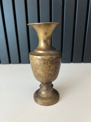 Vintage brass patina bud vase 7”