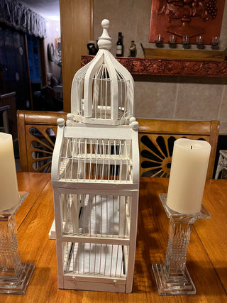 Large Vintage White Wooden Birdcage