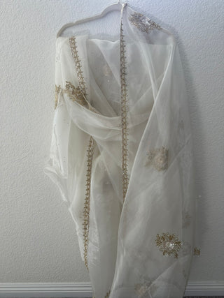 Noor Embroidered Dupatta in White and Gold