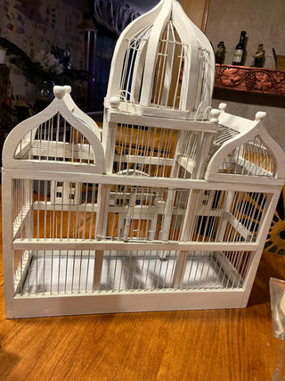 Large Vintage White Wooden Birdcage