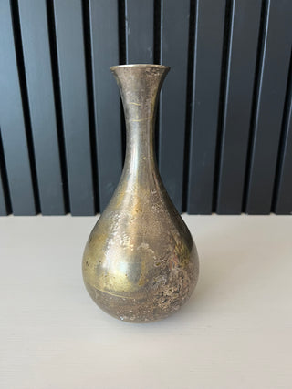 Vintage patina metal bulb vase