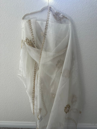Noor Embroidered Dupatta in White and Gold