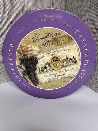 Certified International dessert plates set of 4 designed by Pamela Gladding, featuring a "Vintage Wine" pattern