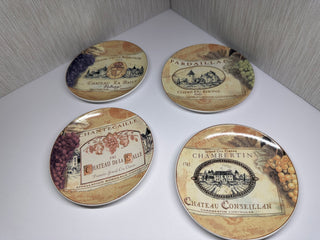 Certified International dessert plates set of 4 designed by Pamela Gladding, featuring a "Vintage Wine" pattern