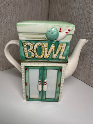 Vintage Twinings Collectible Ceramic Teapot | Novelty Bowling Alley Lane Design by MSRF