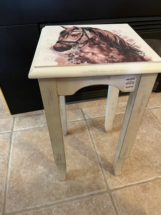 Small Custom Designed Distressed Horse Side Table. RSV