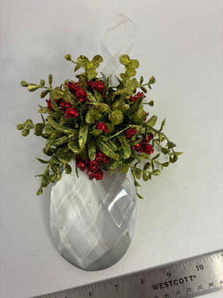 Glittered Mistletoe & Crystal Teardrop Christmas Ornament