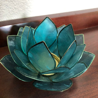 Teal Capiz Lotus Candle Holder