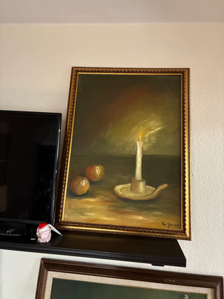 Vintage Original Still Life Oil Painting Candlelight in Ornate Gold Frame (18x22)must be picked up at Bliss Marketplace 2529 Mercantile Dr Suite C, Rancho Cordova CA Thur - Sunday 10-6