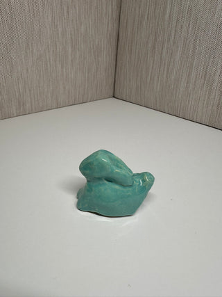 Vintage Teal Turquoise Ceramic Animal Figurine – Handmade Pottery Sculpture