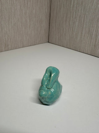 Vintage Teal Turquoise Ceramic Animal Figurine – Handmade Pottery Sculpture