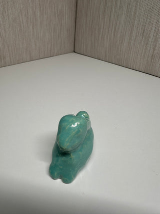 Vintage Teal Turquoise Ceramic Animal Figurine – Handmade Pottery Sculpture