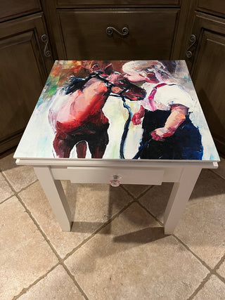 Little Girl W/Horse White Side Table