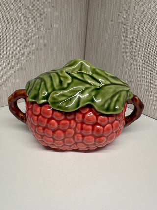 Vintage Andrea by Sadek Majolica Raspberry Lidded Sugar Pot Craft Portugal
