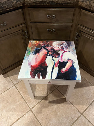 Little Girl W/Horse White Side Table
