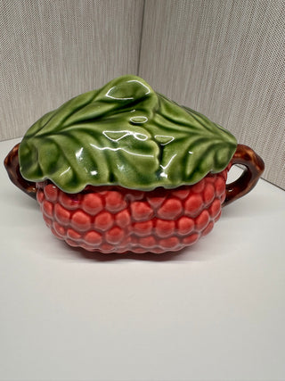 Vintage Andrea by Sadek Majolica Raspberry Lidded Sugar Pot Craft Portugal