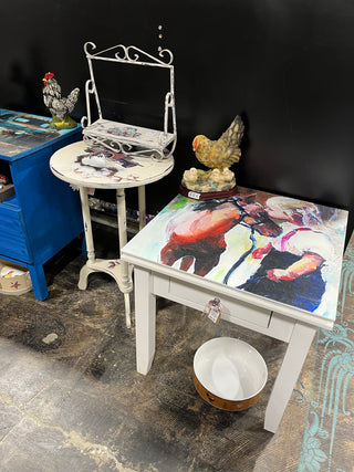Little Girl W/Horse White Side Table