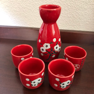 Red Ceramic Sake Set 5 pcs