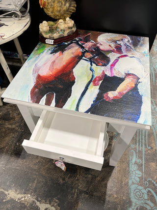Little Girl W/Horse White Side Table