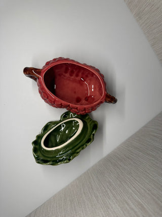 Vintage Andrea by Sadek Majolica Raspberry Lidded Sugar Pot Craft Portugal