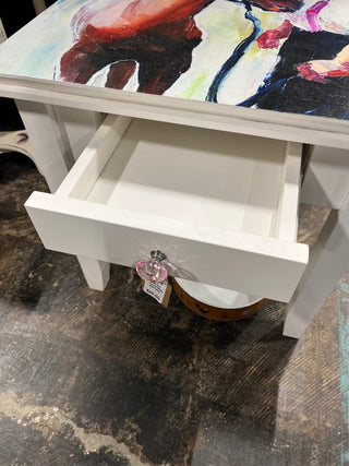 Little Girl W/Horse White Side Table