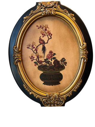 VTG 1970s Bird Floral Oval Wall Plaques - Pair